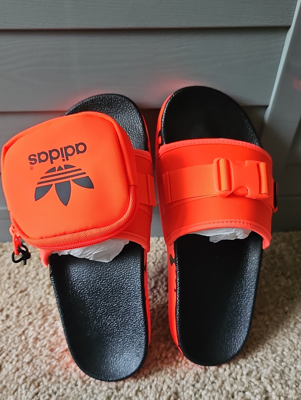 New Adidas Orange Flip Flops with Removable Pouch.